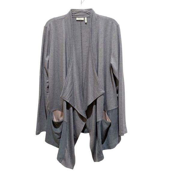 LOGO Lounge Lori Goldstein French Terry Cardigan Faux Suede Hem Gray Size Medium - Picture 1 of 10